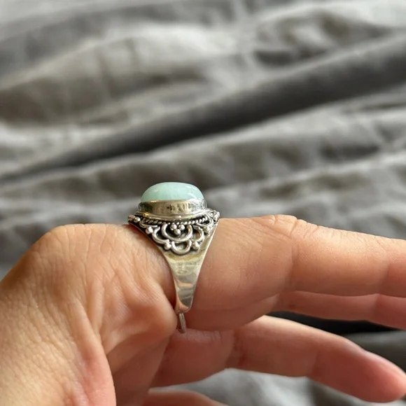 Natural Amazonite Gemstone Ring Solid 925 Sterling Ring - Picture 2 of 6